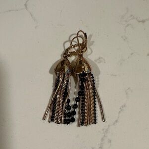 Elegant Gold and Black Tassel Earrings